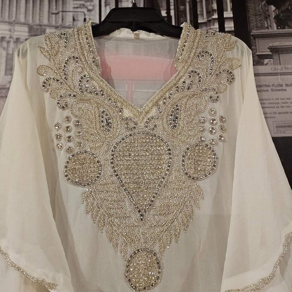Dubai Kaftan style dress with silver embroidery